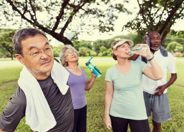 istock Senior Group Friends Exercise Relax Concept 820812286
