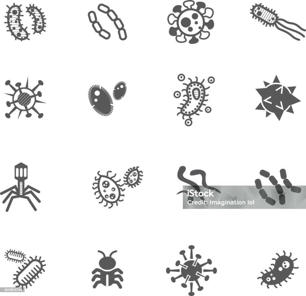 set di icone di batteri e virus - arte vettoriale royalty-free di Lievito