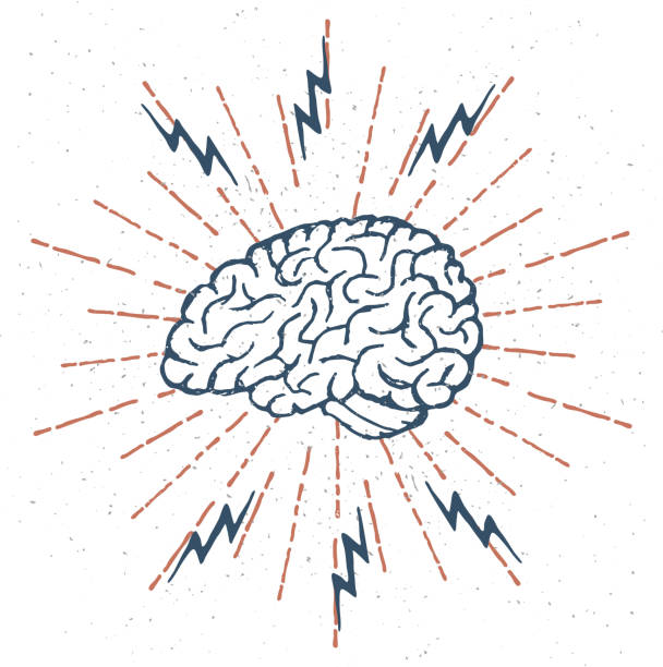 ilustrações de stock, clip art, desenhos animados e ícones de hand drawn brain lightning bolts. vector - cérebro