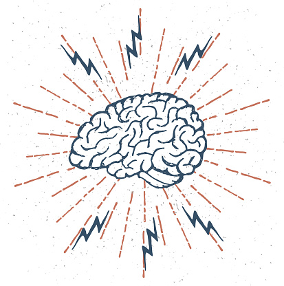Hand Drawn Brain Lightning Bolts. Vector illustration