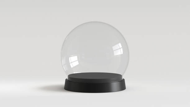 istock Empty snow glass ball with black tray on white background. 3D rendering. 820819558