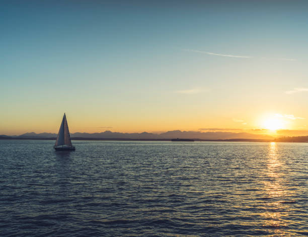 istock sailing boat isolated on sea against sunset 820823212