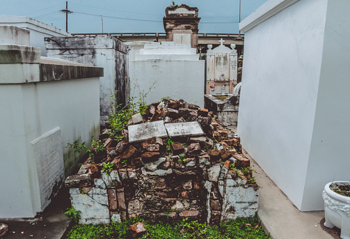 New Orleans, Louisiana, USA - June 24, 2017: Old historical landmark of New Orleans - the cemetery of St. Louis. Ancient tombs and crypts. Sinister legendary abode of voodoo and zombies