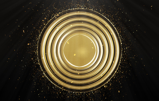 Gold circle shape with confetti
