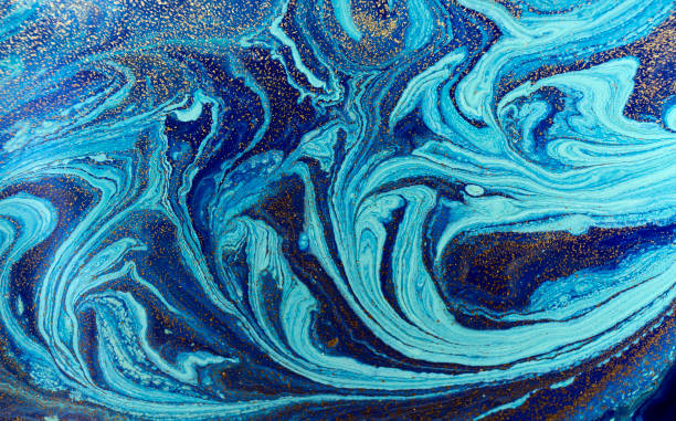 istock Marbled blue and golden abstract background. Liquid marble pattern 820826386