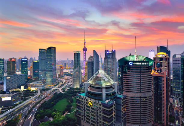istock Shanghai Lujiazui Skyline in Dramatic Sky at Sunset 820829874