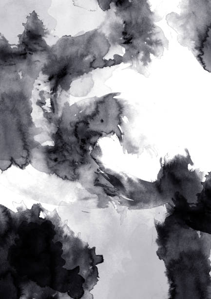 abstract black and white brush painted stock photo