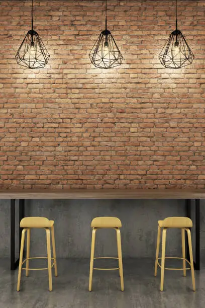 Counter bar with rustic brick wall.
