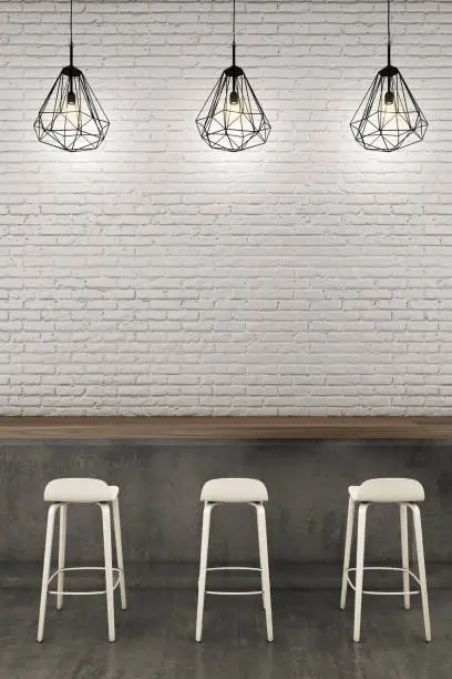 Counter bar with White brick wall.