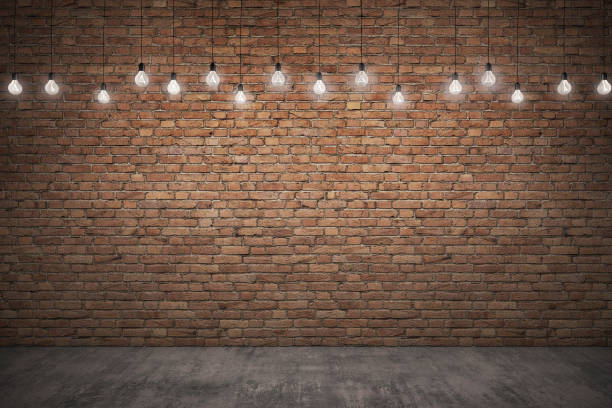 istock Orange rough brick wall & Concrete floor with lighting. 820837468
