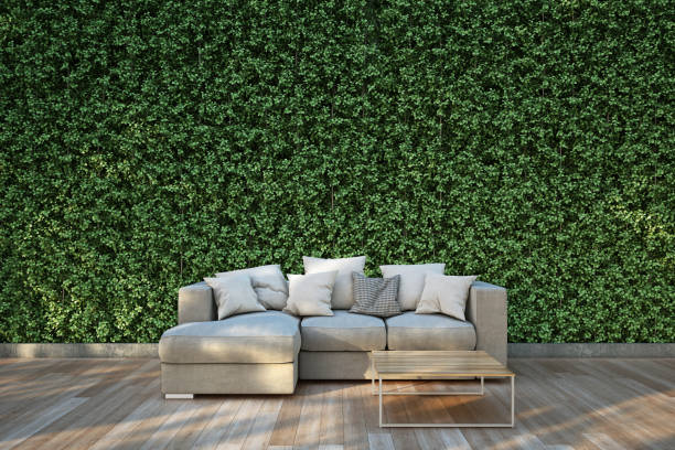 istock Sofa on wood deck in the garden. 820837544
