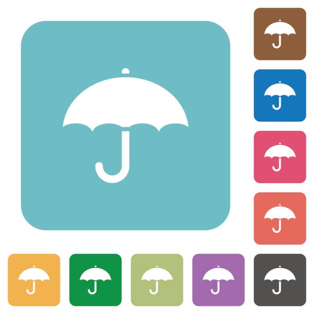 Umbrella rounded square flat icons Umbrella white flat icons on color rounded square backgrounds aegis stock illustrations