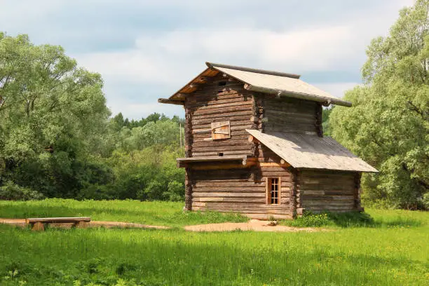 The ancient wooden house (the barn/shed) in village