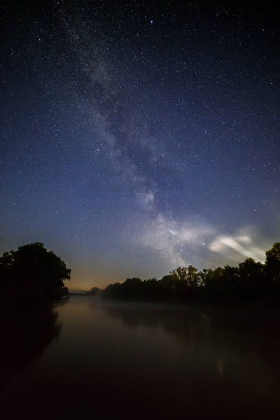 istock Starry night sky with the Milky Way over the river. 820842866