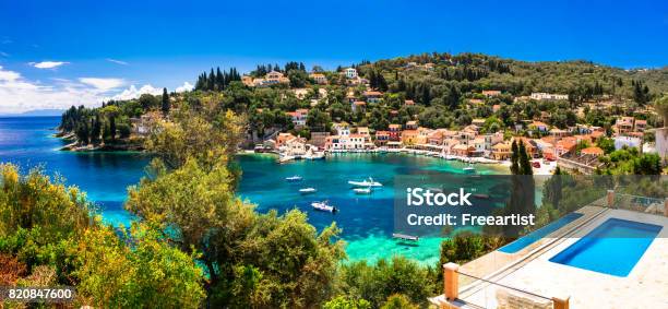 Summer Holiday In Greece Picturesque Loggos Village In Paxos Island Stock Photo - Download Image Now