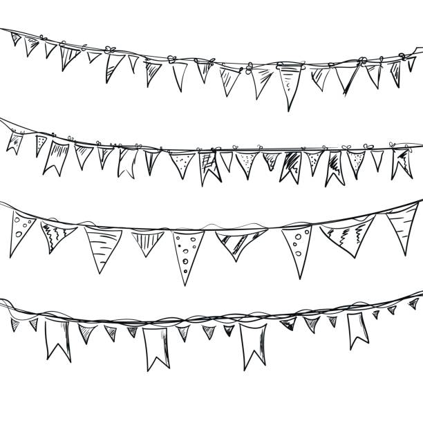 Hand drawn doodle bunting flags set. Hand drawn doodle bunting flags set. Doodle birthday barty design elements political party illustrations stock illustrations