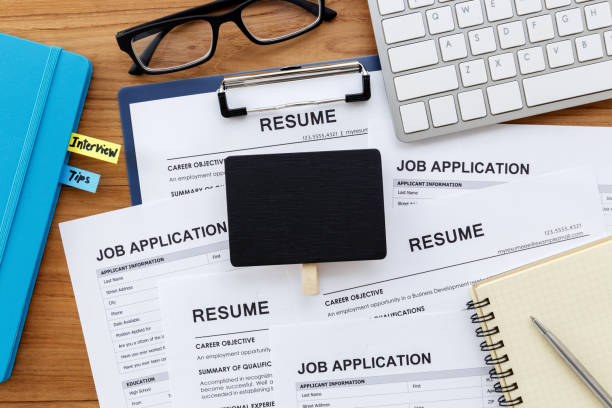 istock Resume and job application with blank sign 820851258