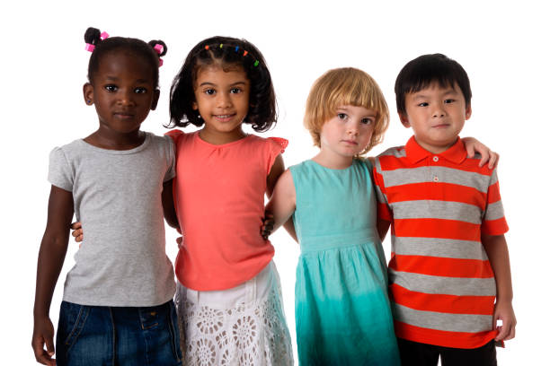 istock Group of multiracial kids portrait in studio.Isolated 820851910