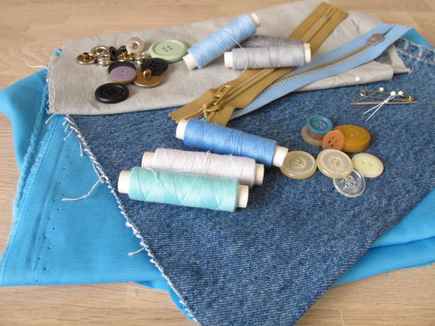 istock Sewing material with fabric, twine and buttons 820851982