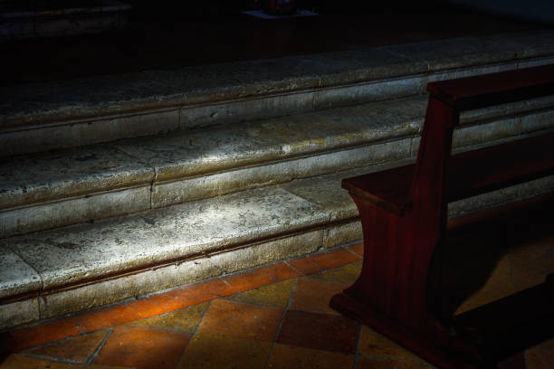 istock Bench and stairs illuminated by the sun 820858574