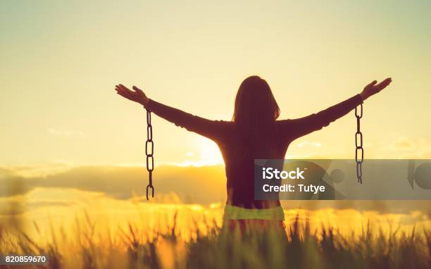 Woman Feeling Free In A Beautiful Natural Setting Stock Photo - Download Image Now - Freedom, Chain - Object, Women