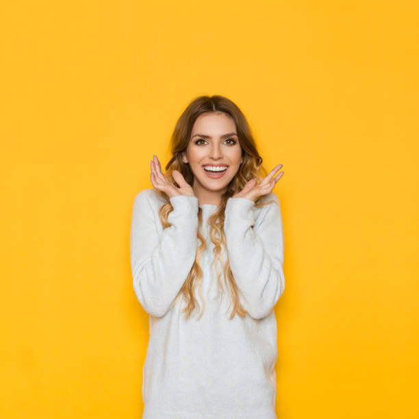 istock Happy Young Woman In Pastel Sweater 820861010