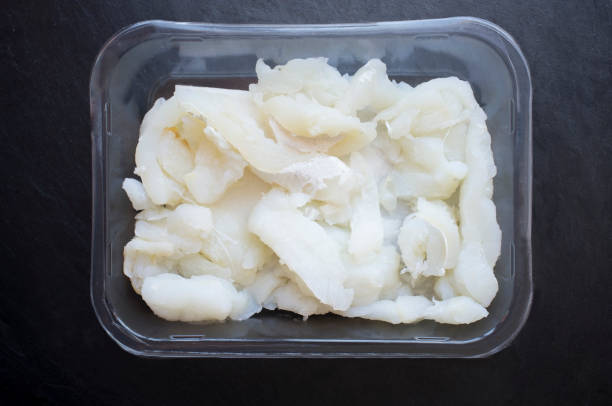 istock Packed tray with slices of codfish from Iceland 820863522