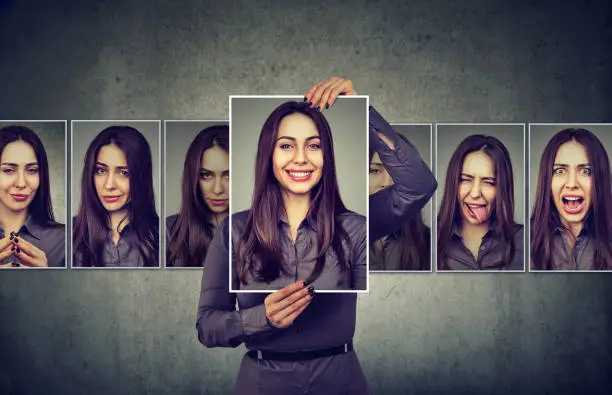 Photo of Masked woman expressing different emotions