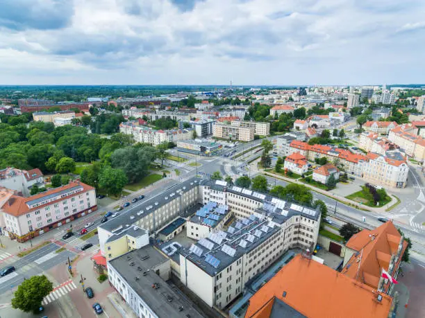 Aerial view of modern buildings in Elblag, Poland