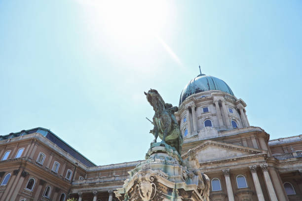 Budapest, Hungary - July 28, 2025: Exteriors of the Budapest Castle  — a restored Neo-Renaissance building complex in Budapest, Hungary, located on the Buda side of the Danube