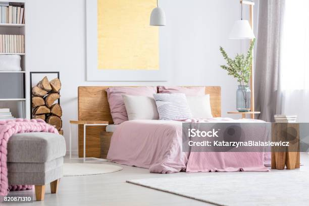 Big Wooden Bed Stock Photo - Download Image Now - Home Improvement, Apartment, Bed - Furniture