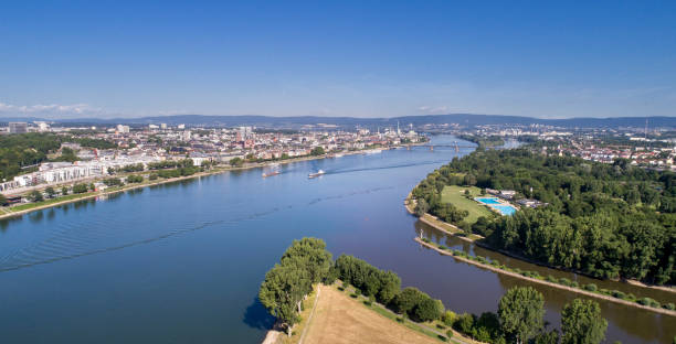 istock Confluence of rivers Main and Rhein, Germany - aerial panoramic view 820875286
