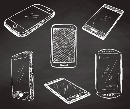 Sketch different phones, smartphones. Hand made vector illustration.