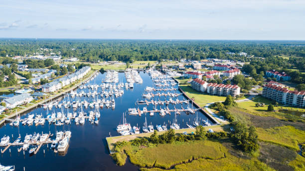 istock Aerial view of intercoastal marina 820879240