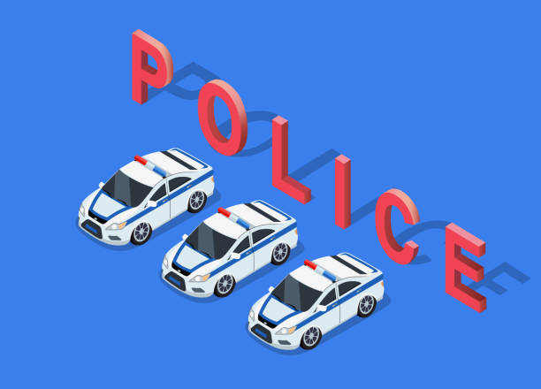 изометрический 3d полицейский автомобиль - emergency services car urgency isometric stock illustrations