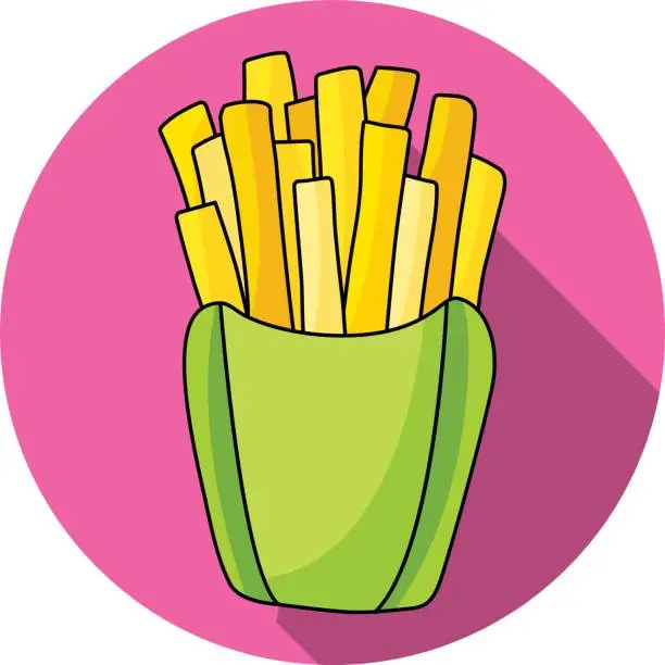 Vector illustration of French fries in paper box vector icon.