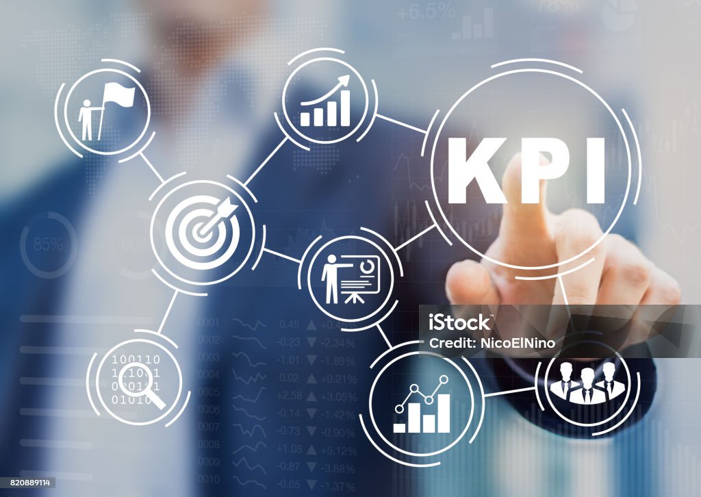 BI メトリクス、目標、成功を使用してキー パフォーマンス インジケーター (KPI) - 事業戦略のロイヤリティフリーストックフォト