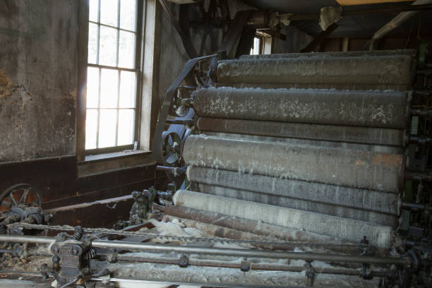 istock Vintage wool textile equipment in factory 820889326