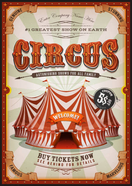 vintage circus plakat z dużym topem - grunge frame scroll shape old fashioned stock illustrations