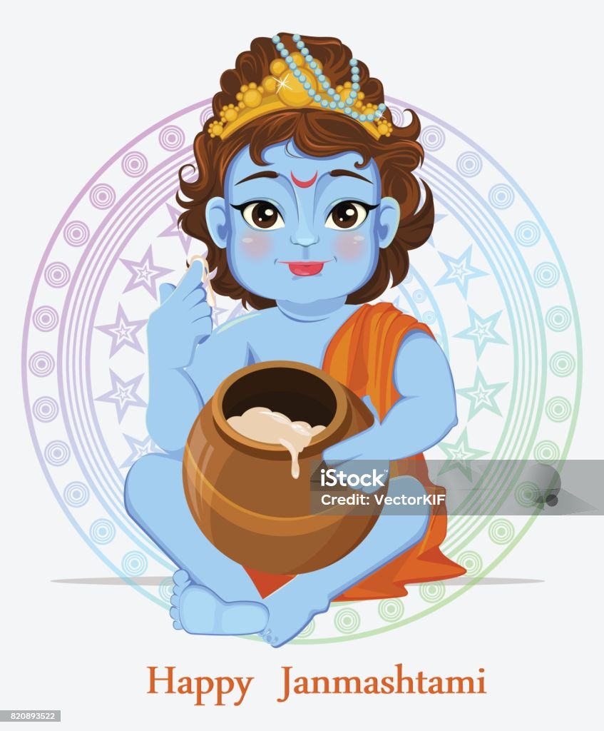 Happy Janmashtami Celebrating Birth Of Krishna Stock Illustration ...