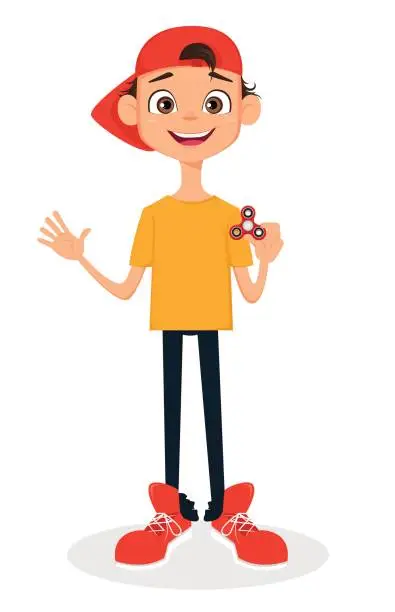 Vector illustration of Boy in cap holding spinner