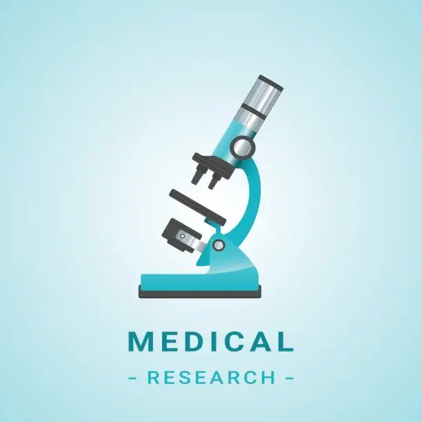 Vector illustration of Medical Researh Illustration. Microscope And Flasks Isolated On A Background. Vector Illustration