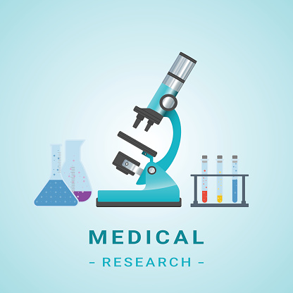 Medical Researh Illustration. Microscope Isolated On A Background. Vector.
