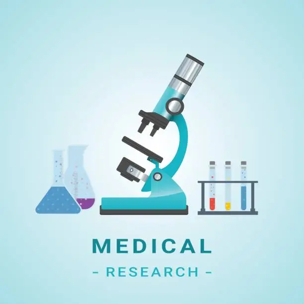 Vector illustration of Medical Researh Illustration. Microscope Isolated On A Background. Vector Illustration