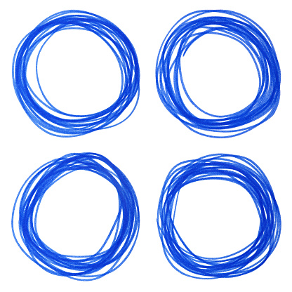 Set of felt pen hand drawn blue circle isolated on white