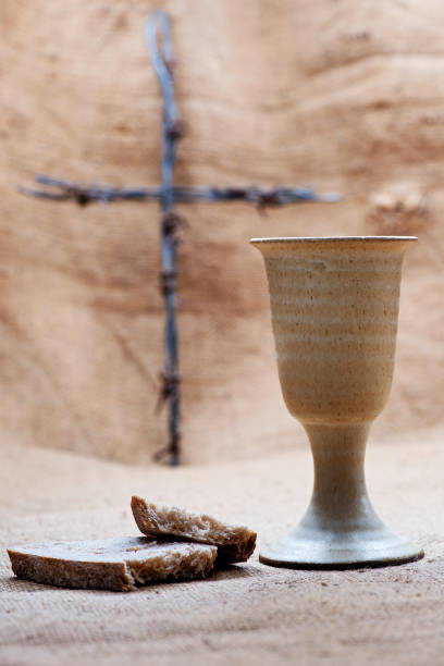 istock Chalice Of Wine With Bread On The Burlap 820912260