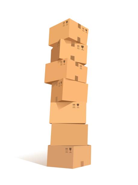 картонные коробки стеки - cardboard box box open carton stock illustrations
