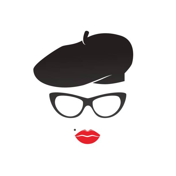 Sexy lady in beret icon on white background. Vector art: lady symbol. paris red lips stock illustrations