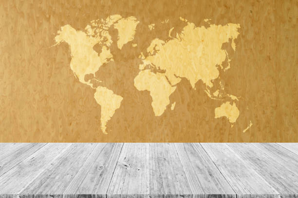 istock Wood texture background surface natural color with wood terrace with world map 820919106