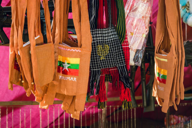 istock Myanmar souvenir shoulder bags at a vendor stall 1 820919904